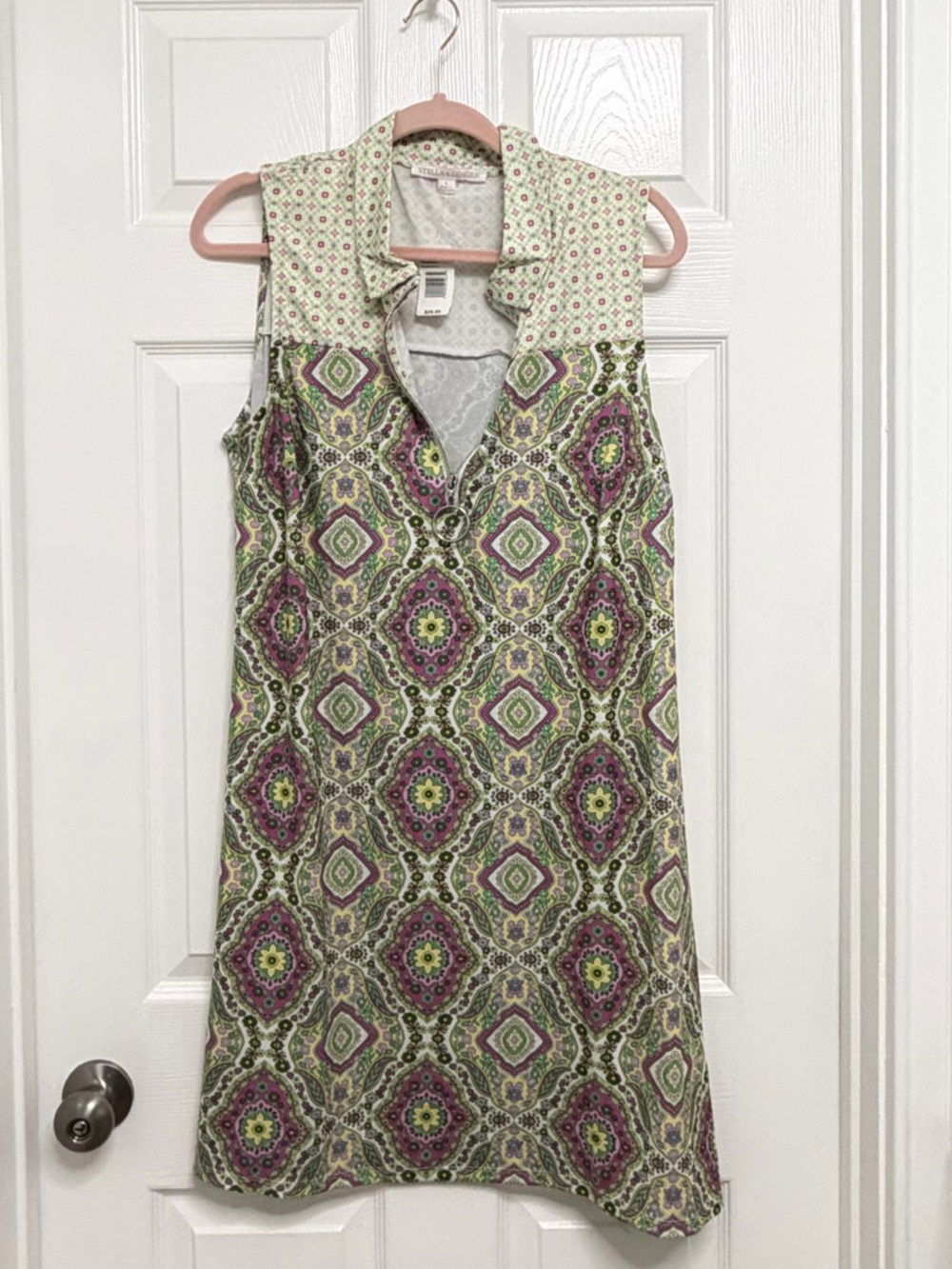 Sleeveless Patterned Shift Dress in Green & Purple NWT